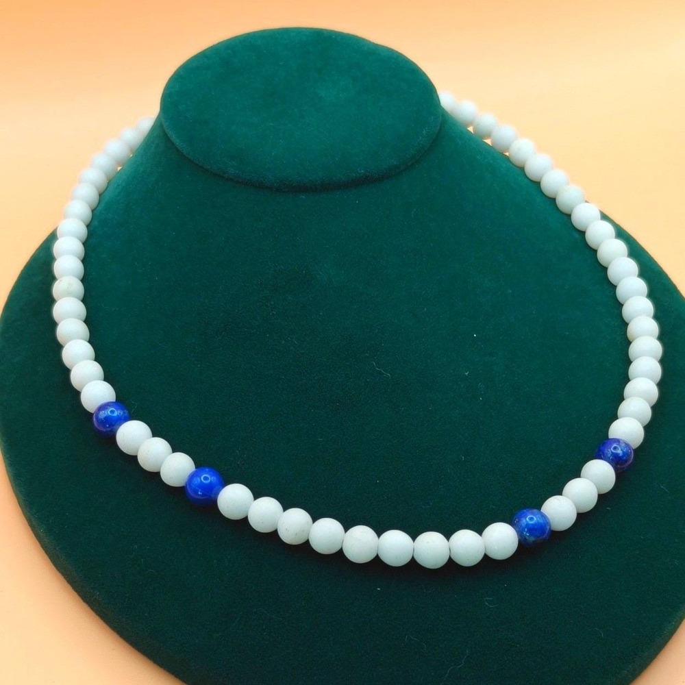 Artisan White Turquoise Lapis Lazuli 925 Sterling Silver Beaded Necklace D Arrow